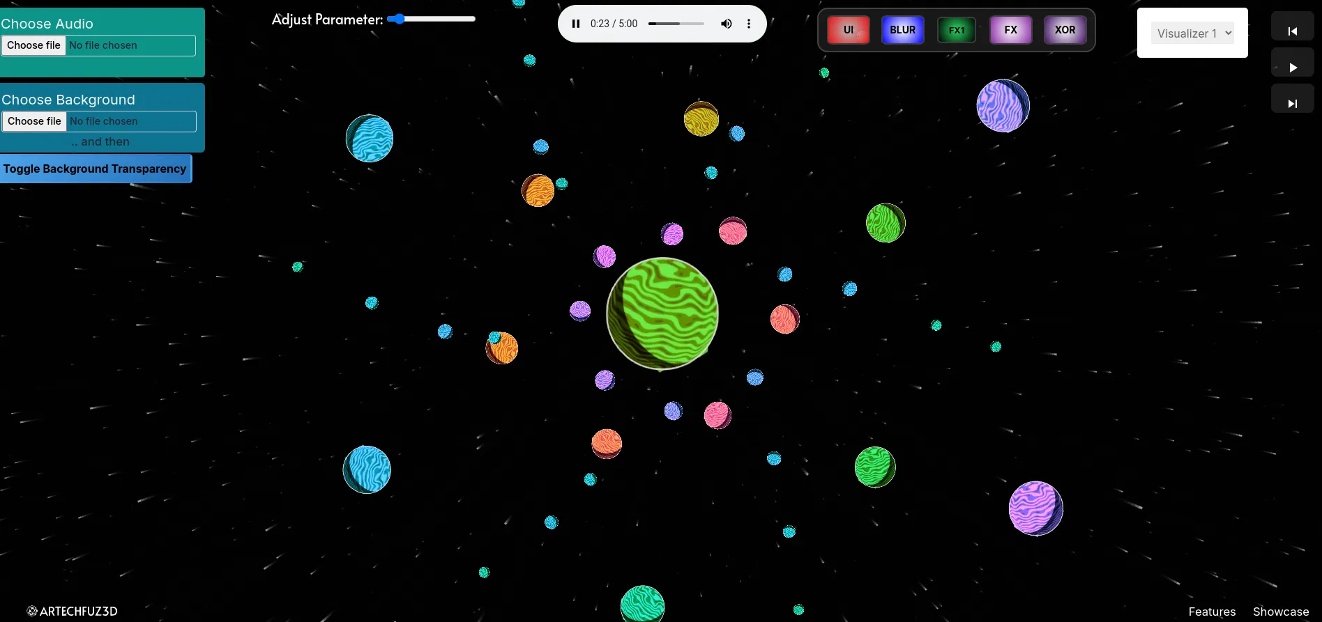 A screenshot of https://astronomical-audio-visualisers.artechfuz3d.xyz