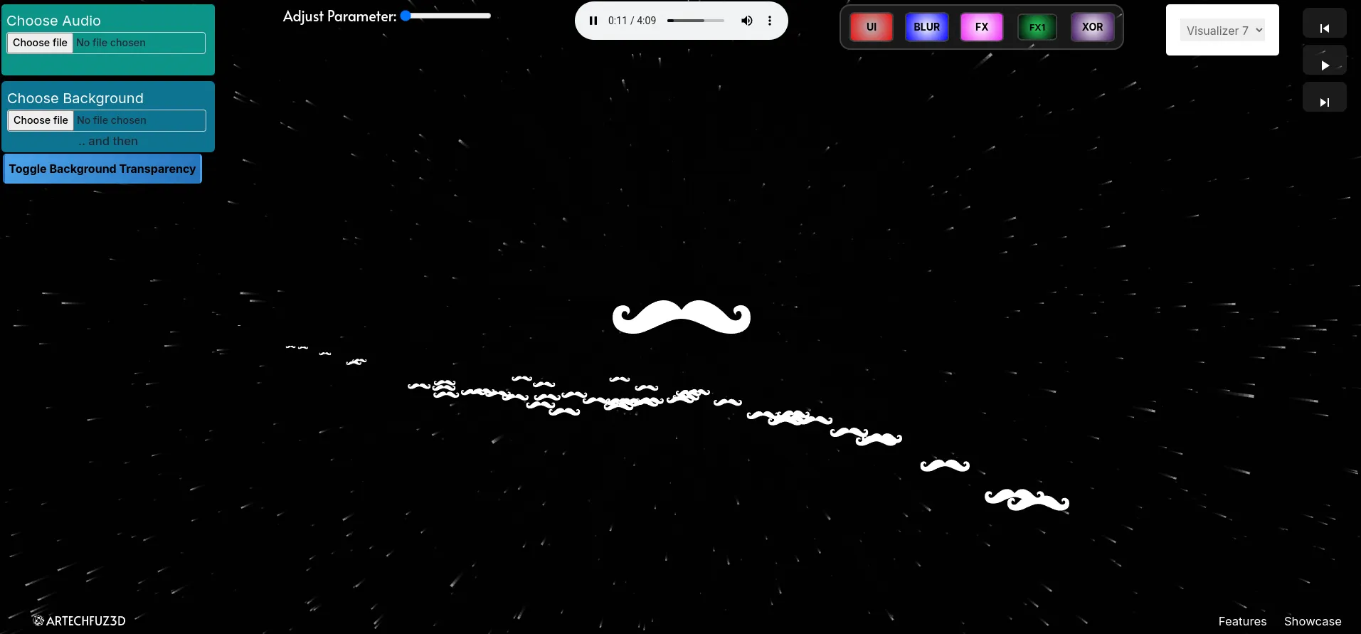 A screenshot of https://astronomical-audio-visualisers.artechfuz3d.xyz