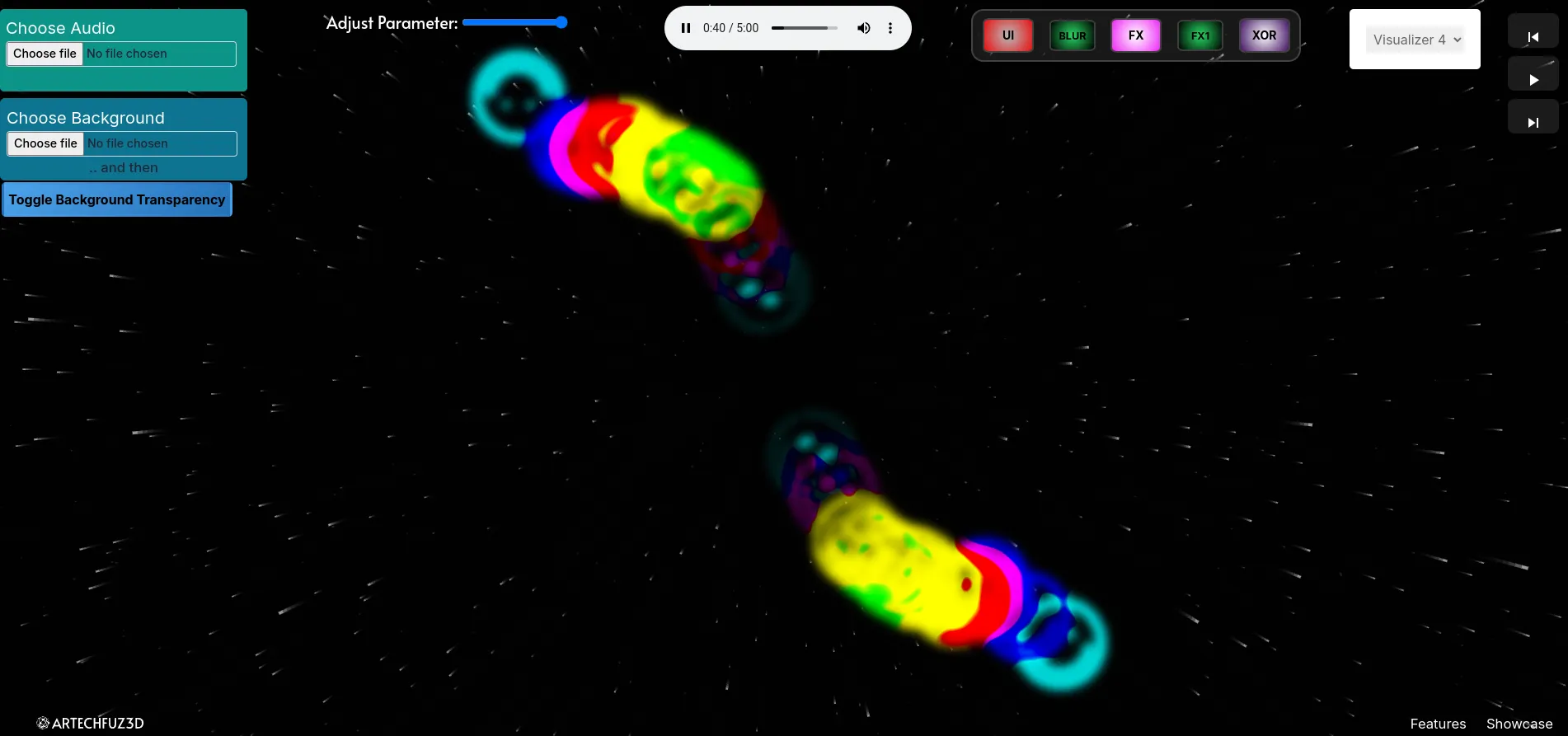 A screenshot of https://astronomical-audio-visualisers.artechfuz3d.xyz